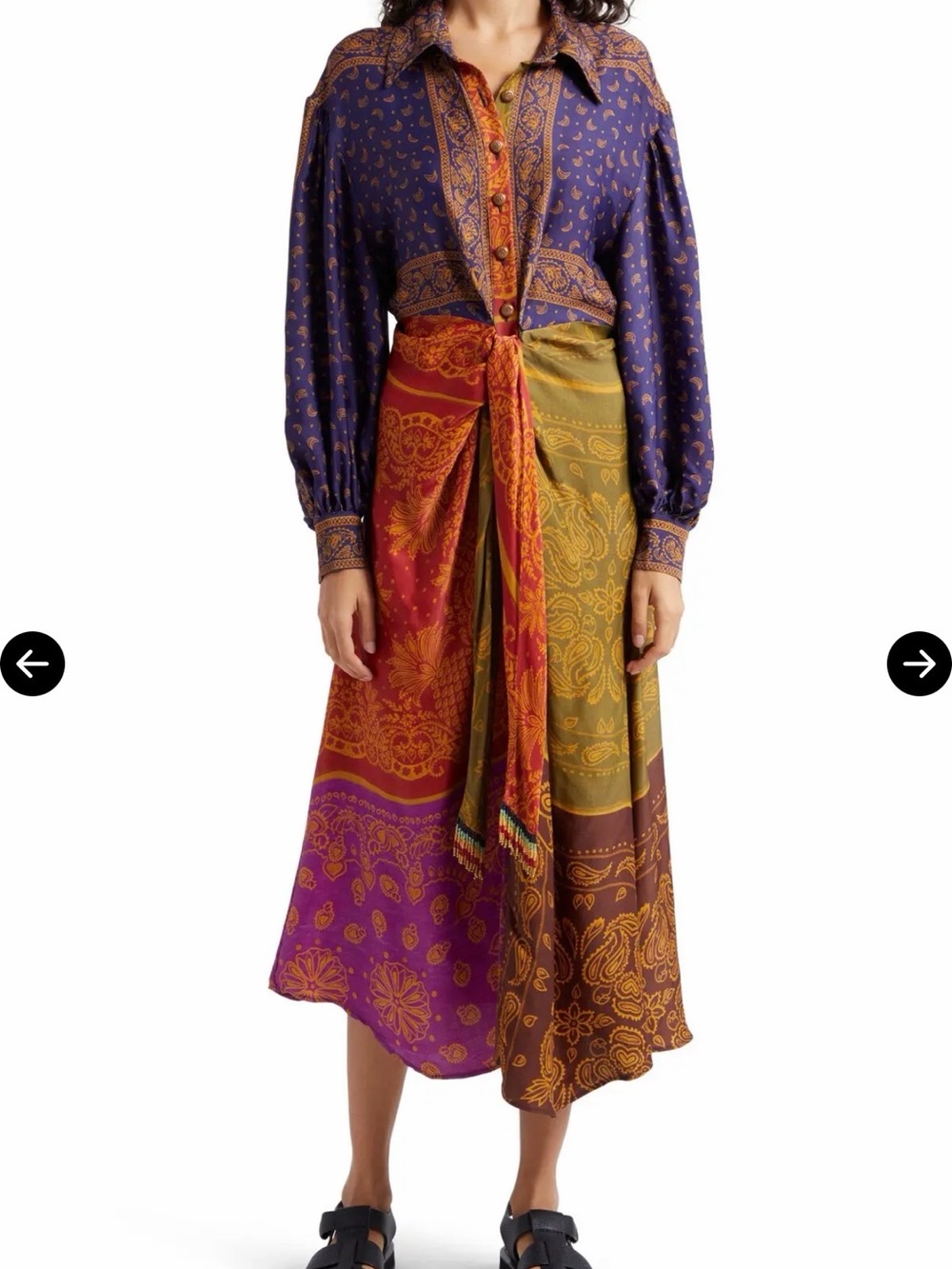 Multicolor Paisley Tie-Waist Midi Skirt